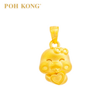 POH KONG 999/24K Yellow Gold 3D Zodiac Snake With Heart and Ribbon Pendant