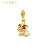 POH KONG 916/22K Yellow Gold Lion Dance With Red Enamel Pendant