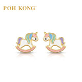 POH KONG 916/22K Yellow Gold Enamel Rocking Unicorn Stud Earrings