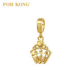 POH KONG 916/22K Gold Happy Love Rectangle With Heart Abacus Pendant Charm