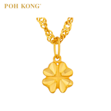 Poh Kong 916/22K Gold Carved Lucky Clover Pendant